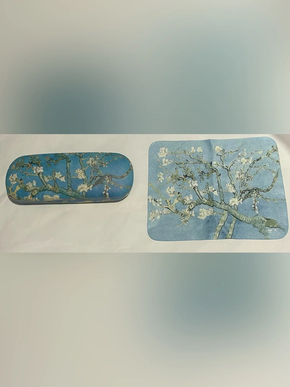 New Almond Blossoms Hard Eyeglases Case Van Gogh Felt Lining Cleaning Cloth